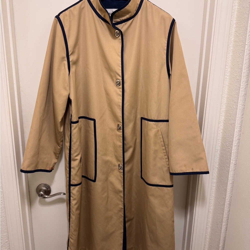 Bonnie Cashin for Russ Taylor Raincoat in Tan and Navy Blue Trim